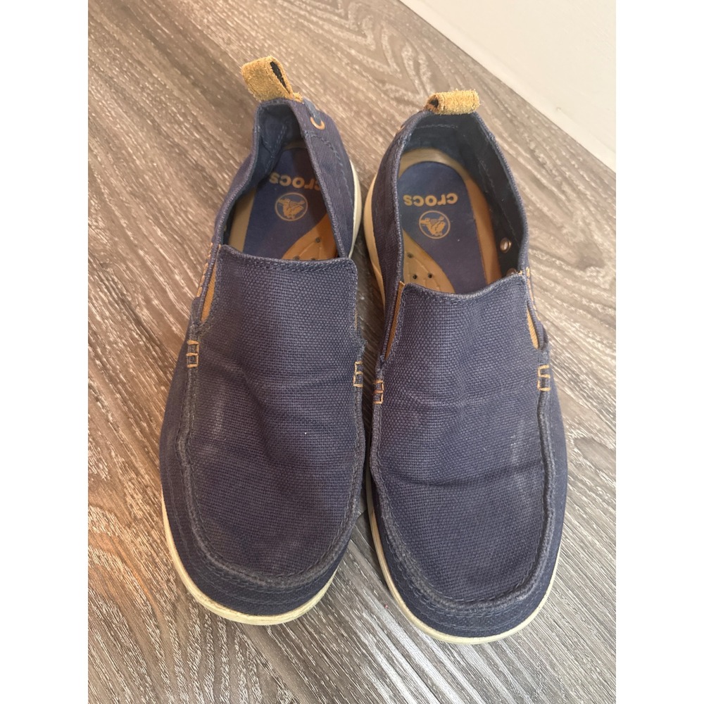 Crocs Santa Cruz Mens Navy Blue Canvas Slip On Loafers Size 10 11270